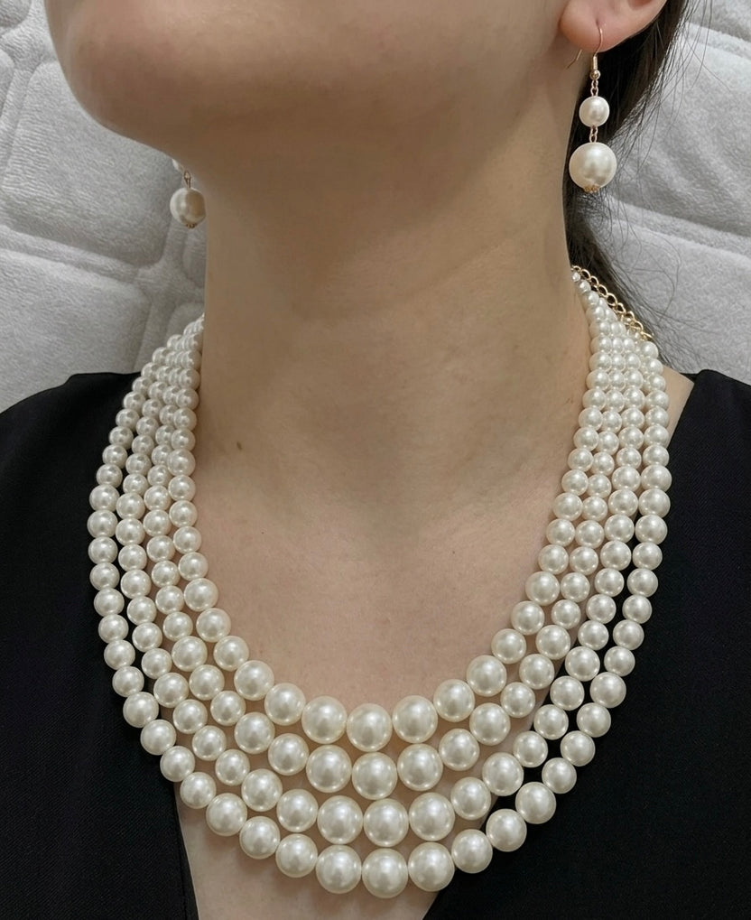 Four-Strand Faux Pearl Necklace Set